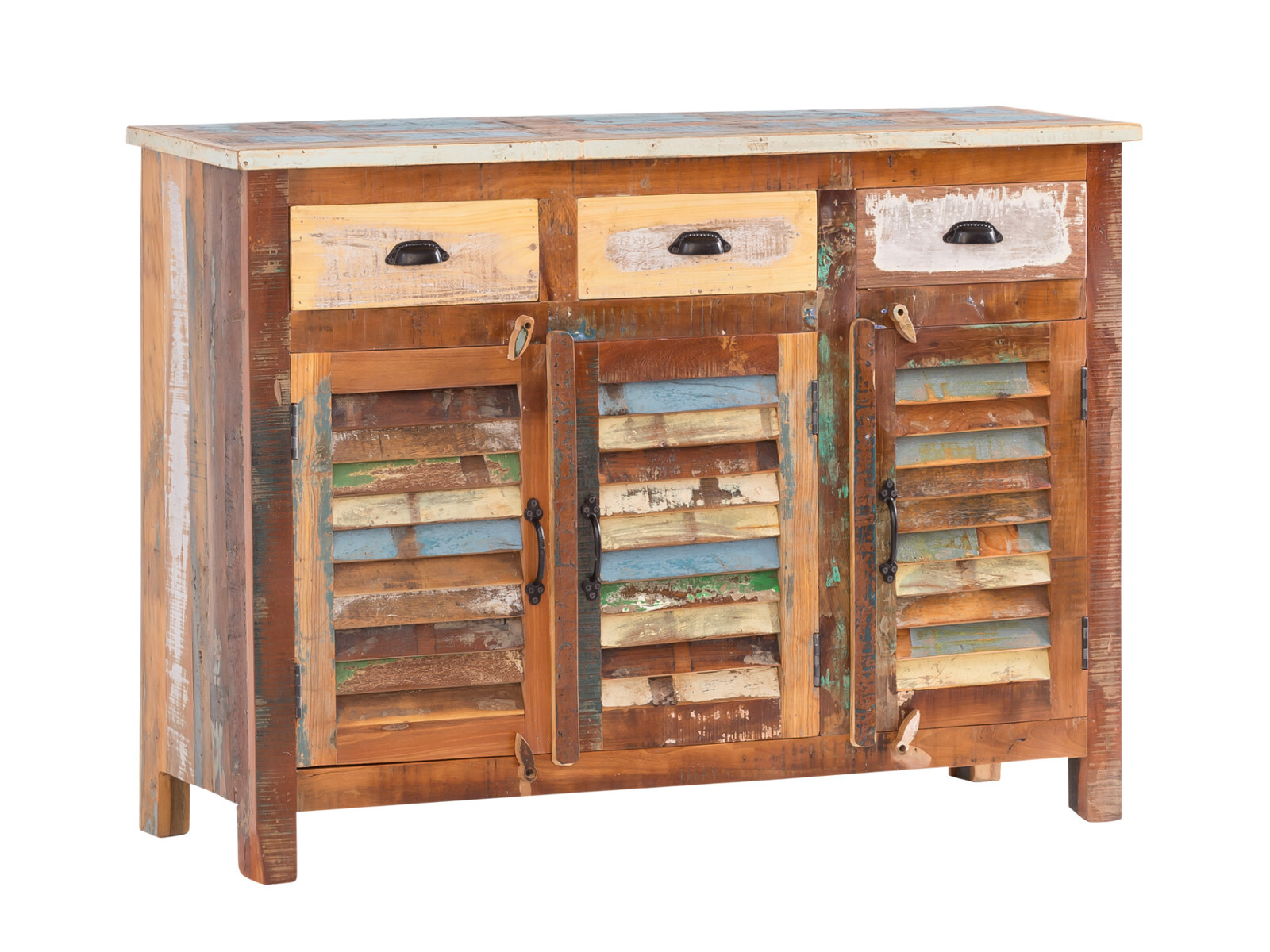 Sideboard Wakefield 3türig Holz rustikal braun bunt Anrichte Kommode Wohnmöbel