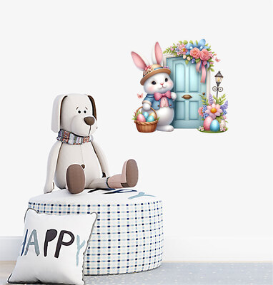 Wandbild Osterhase Kaninchen Blume Ei bunte Vinyl Aufkleber Abziehbilder a10000