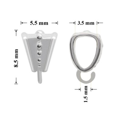 Sterling Silber Open Loop Slide Bails ohne Clip 8,5 x 5,5 mm Schmuckzubehör