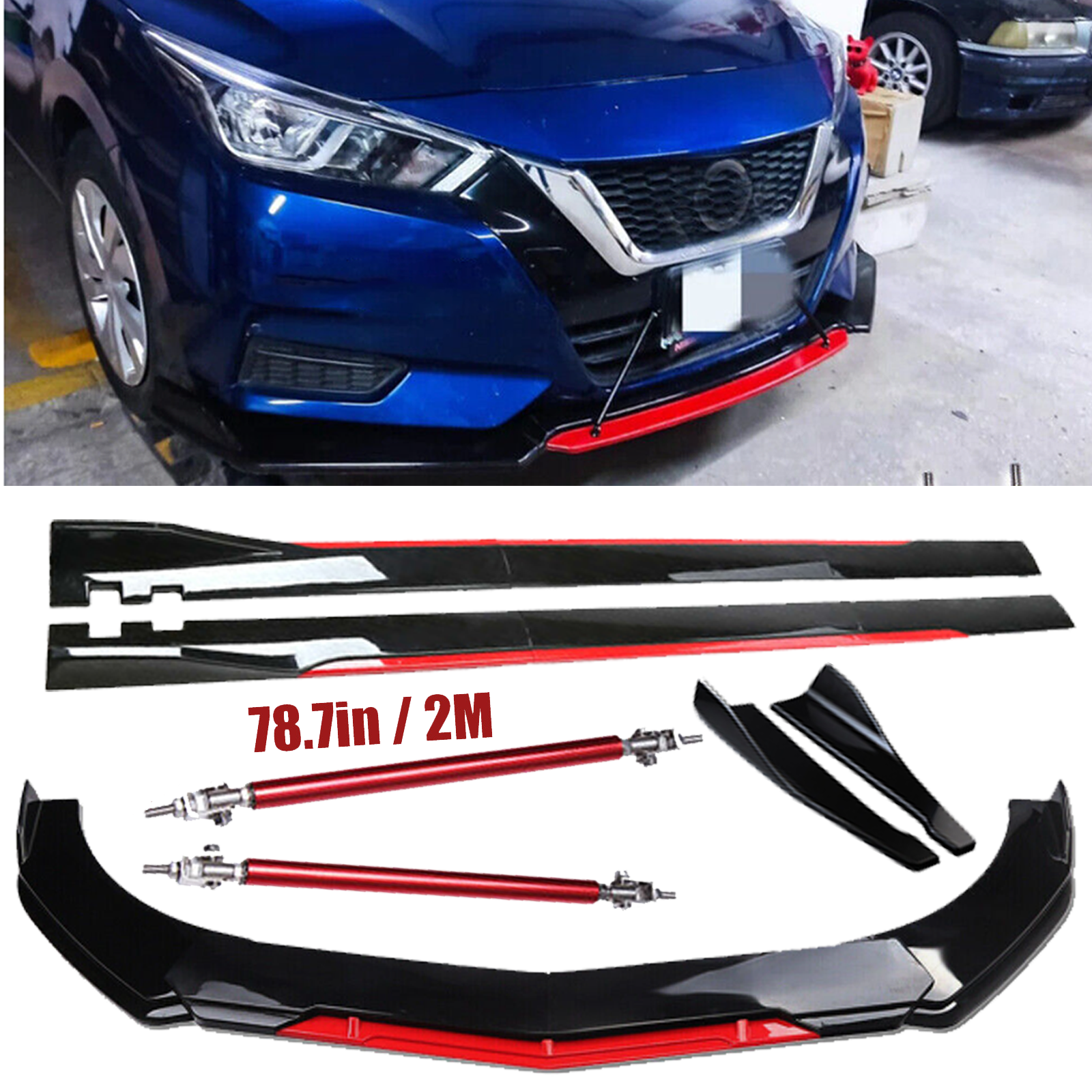 Front Bumper Lip Splitter Spoiler Side Skirts Glossy Black For NISSAN VERSA