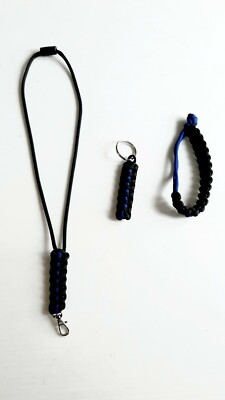 Paracord Thin Blue Line Bracelet/Keychain/Lanyard/MadMaxGift Set/Made in USA 