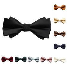 Men's Fashion Solid Color Adjustable Bowtie Double Layer Pre-tied Bow Tie