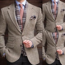 Autumn Woolen Men's Herringbone Coat Business Formal Single Breasted Jacket Only