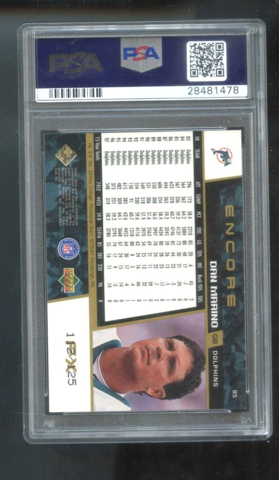1998 UD Upper Deck Encore Gold F/X FX #85 Dan Marino PSA 9 Graded Football Card - Image 2 of 2