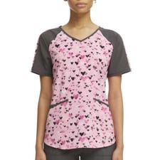 Scrubstar Women's "Sentimental Hearts" V-Neck Print Scrub Top Size M