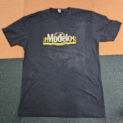 Modelo Cerveza Beer STAFF Adult Graphic Short Sleeve T-Shirt Large Blue Q0a