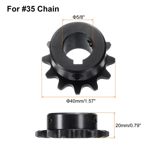#35 Chain Roller Sprocket B Type, 5/8" Bore 12 Tooth, Keyway with Set Screws - Picture 2 of 5