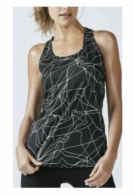 Fabletics Mary Tank schwarz Micro Linear Sport Top UK 10 Größe Small LN190 QQ 13