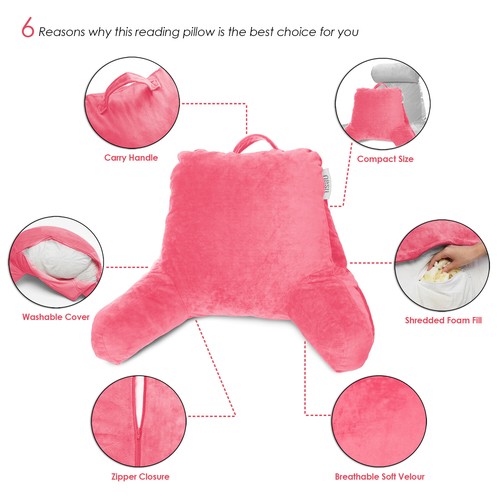Super Soft Foam Reading Pillow, TV & Bed Rest Pillow, Arms Support with Pockets - Picture 41 of 131