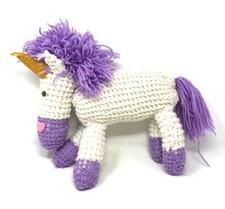 Geh&auml;keltes Einhorn wei&szlig; ca. 27 cm gro&szlig; Pl&uuml;schtier Handarbeit (W35)
