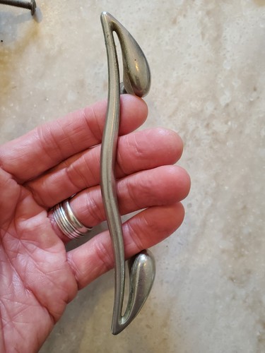 Nickel Mid Century Modern MCM Antique Hardware Drawer Pull Handle 3 3/4”centers - Picture 2 of 13