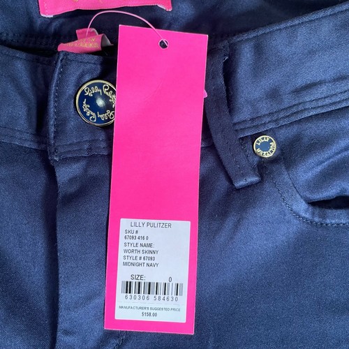 Lilly Pulitzer Worth Skinny Jeans Silk Sateen Pant Midnight Navy Blue X-Small 0 - Picture 8 of 11