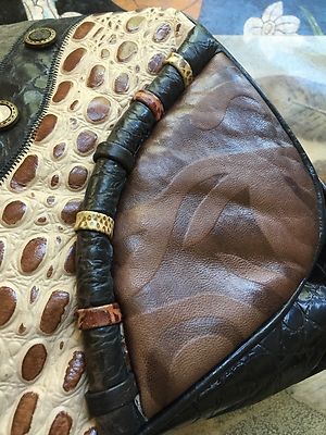 REEM Multi Color Patchwork Ostrich Leather Shoulder  display picture 2