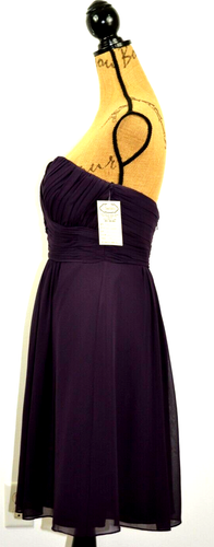 Bill Levkoff Purple Plum Fit Flare Strapless Padded Cocktail Chiffon Dress, 10 - Picture 10 of 13