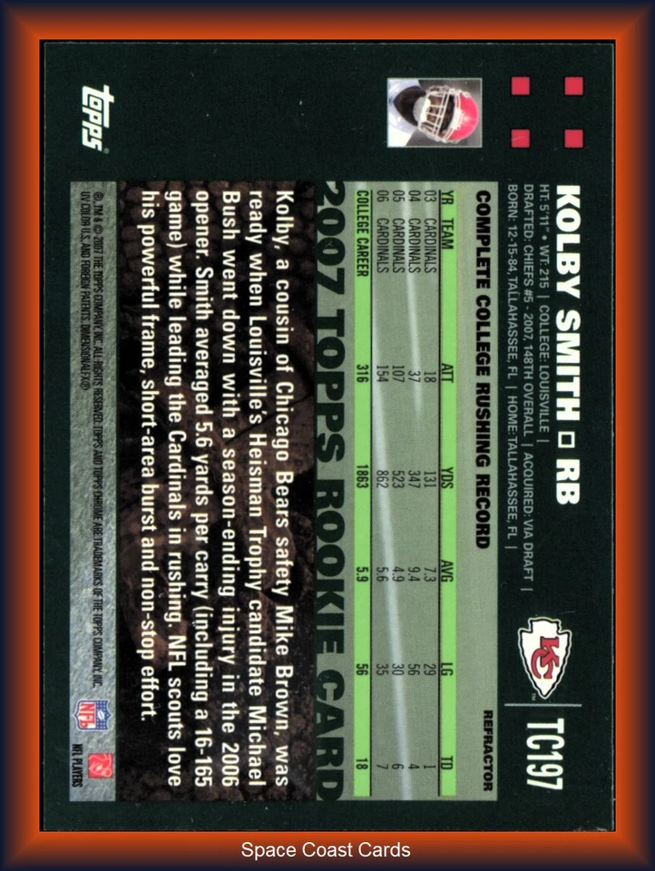 KOLBY SMTIH 2007 Topps Chrome Blue Refractor RC #TC197 - Image 2 of 2