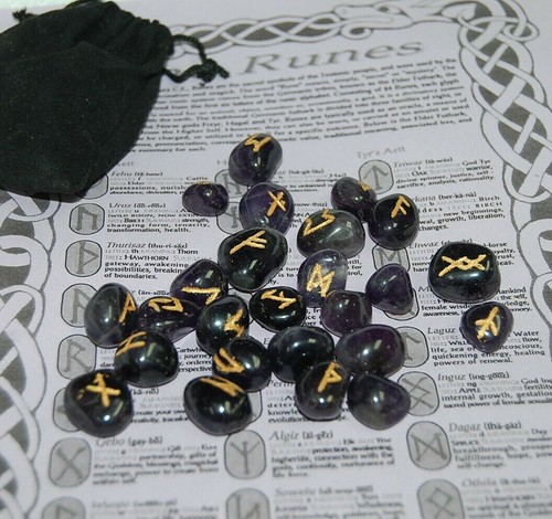 Amethyst Runes with Instructions, Pouch, Elder Futhark, Viking, Oracle, Wicca - Picture 4 of 4