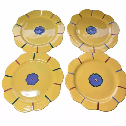 Vintage 1987 Cyclamen Ceramic Flower Design 9.5” Julie Sanders Set 4 Salad Plate
