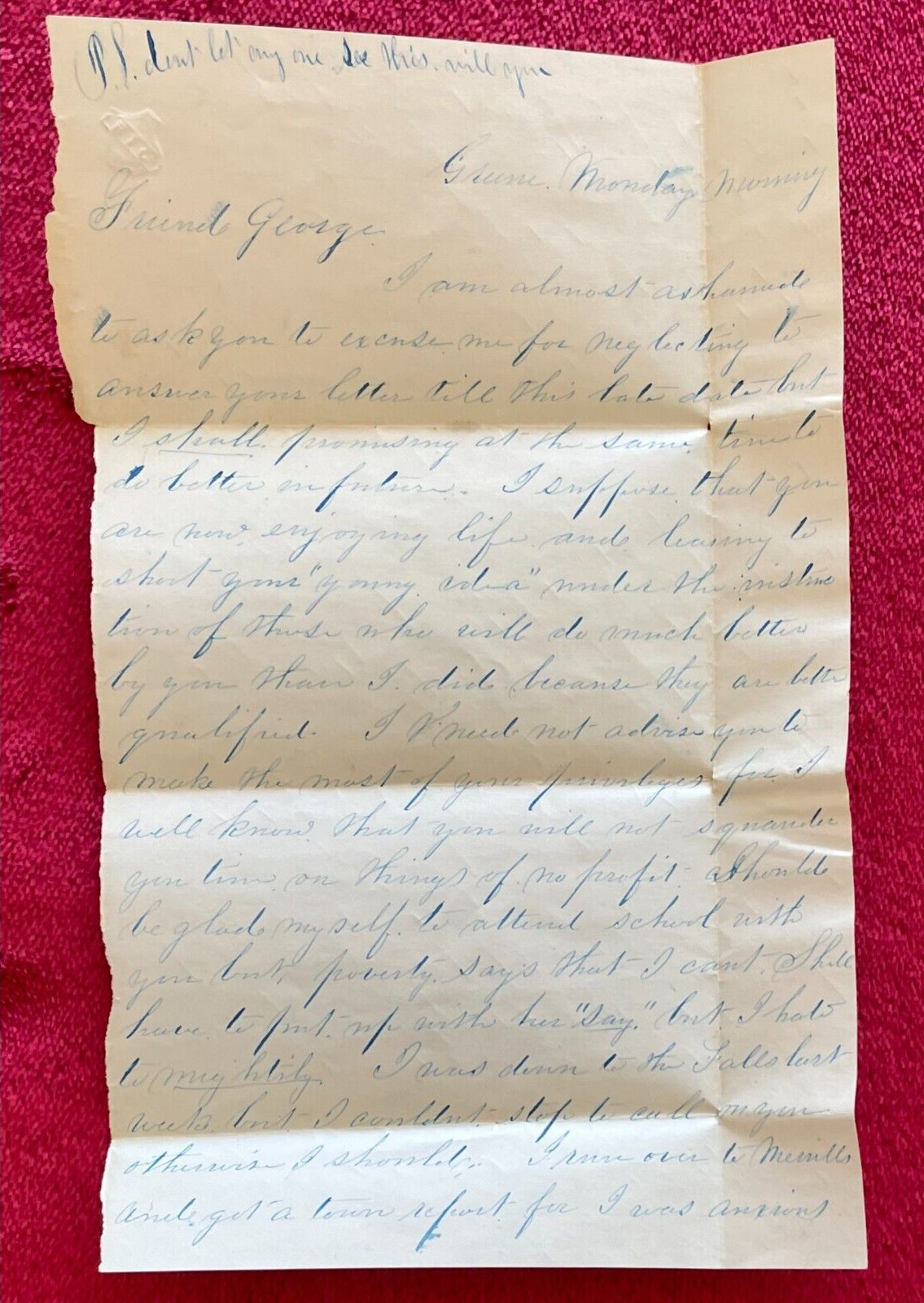 1850s POSTAL COVER & LETTER GREENE, MAINE NEGATIVE TEACHING