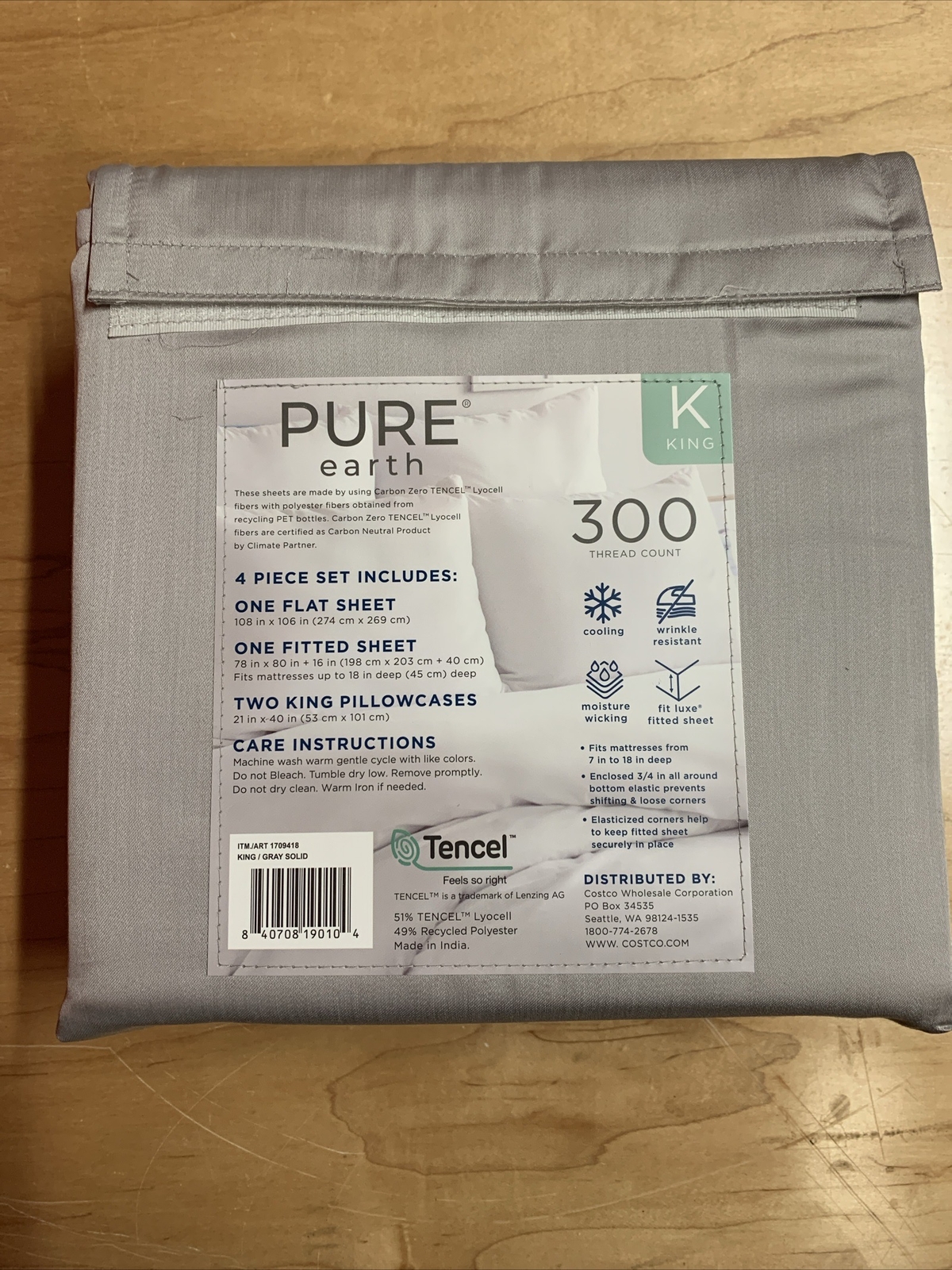 Pure Earth Tencel Blend 4-piece - King - Sheet Set 300 TC Gray Brand ...