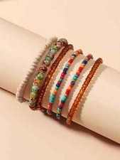 6pcs Color Block Beaded Bracelet Bead-string Bracelet Jewelry Accessory for