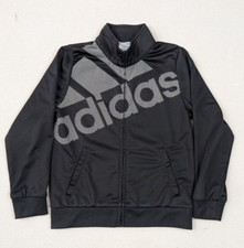 Adidas Tricot Track Jacket Boys Youth Small 7/8 Black/White Full Zip Pockets