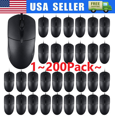 USB 2.0 Optical Wired Scroll Wheel Mouse PC Laptop Notebook Desktop Black Lot