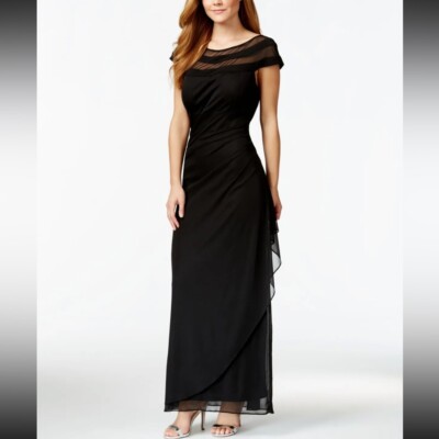 MSK Side Pleated Boat Neck Gown Black 8 MSK Side Pleated Boat Neck Gown Black 8