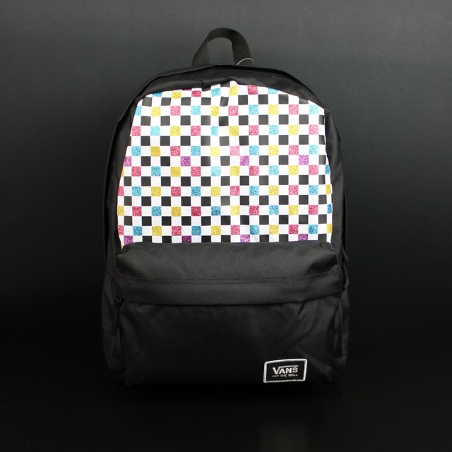 glitter check realm backpack