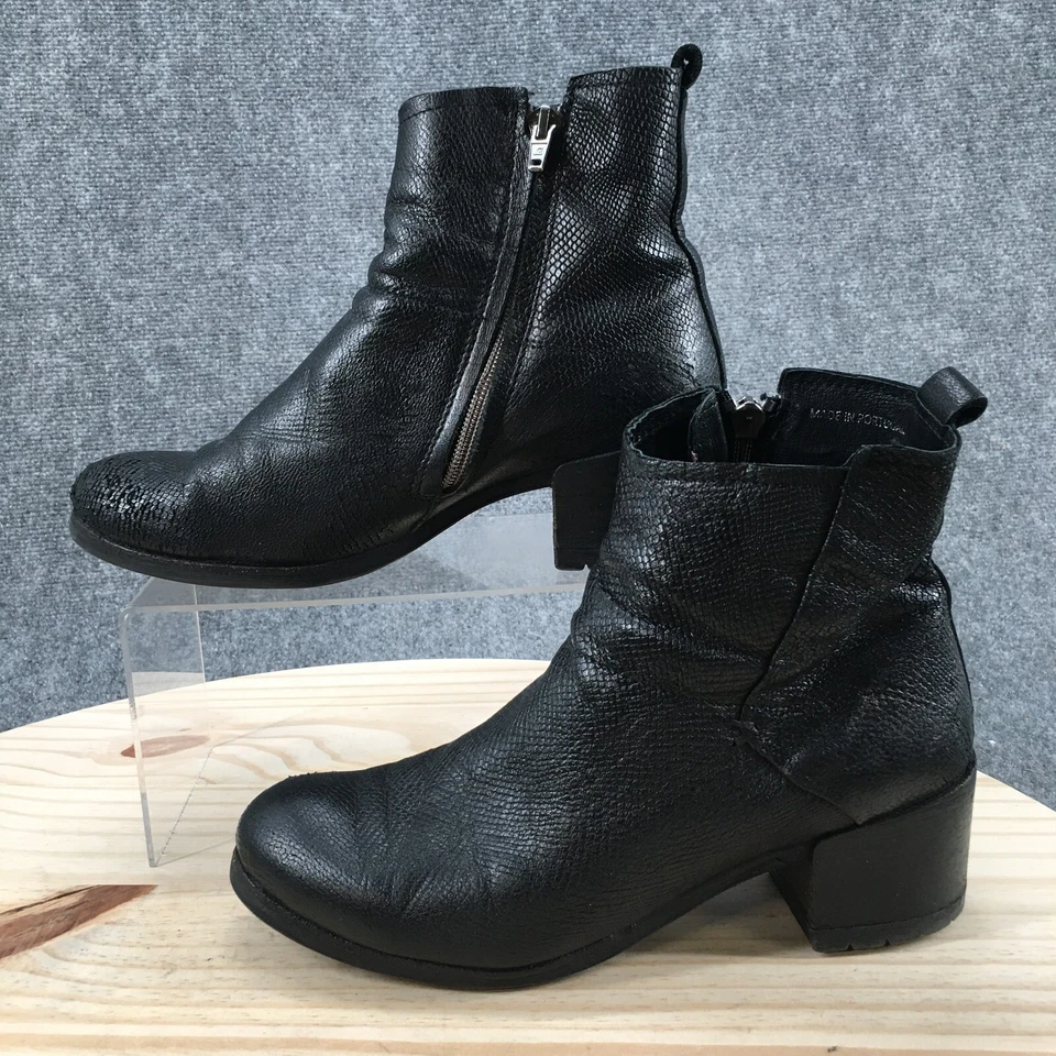 Felmini Boots Womens 39 Ankle Bootie Black Snakeskin Print Side Zip Block Heels - Image 2 of 4