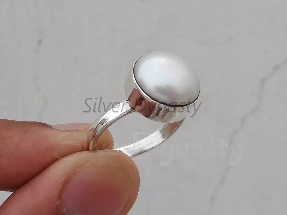 Buy PTM Pearl/Moti 8.25 Ratti or 7.5 Carat Astrological Certified Natural  Gemstone bis Hallmark 925 Sterling Silver Adjustable Ring for Men - nv2825  at Amazon.in