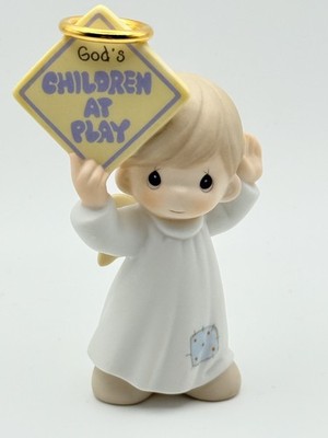 Precious Moments 1999 649481 God s Children At Play Vintage Angel Boy Halo Sign