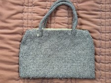 Vintage Czechoslovakia Silver Gray Glass Seed Bead Handbag Purse Zip Mid Century
