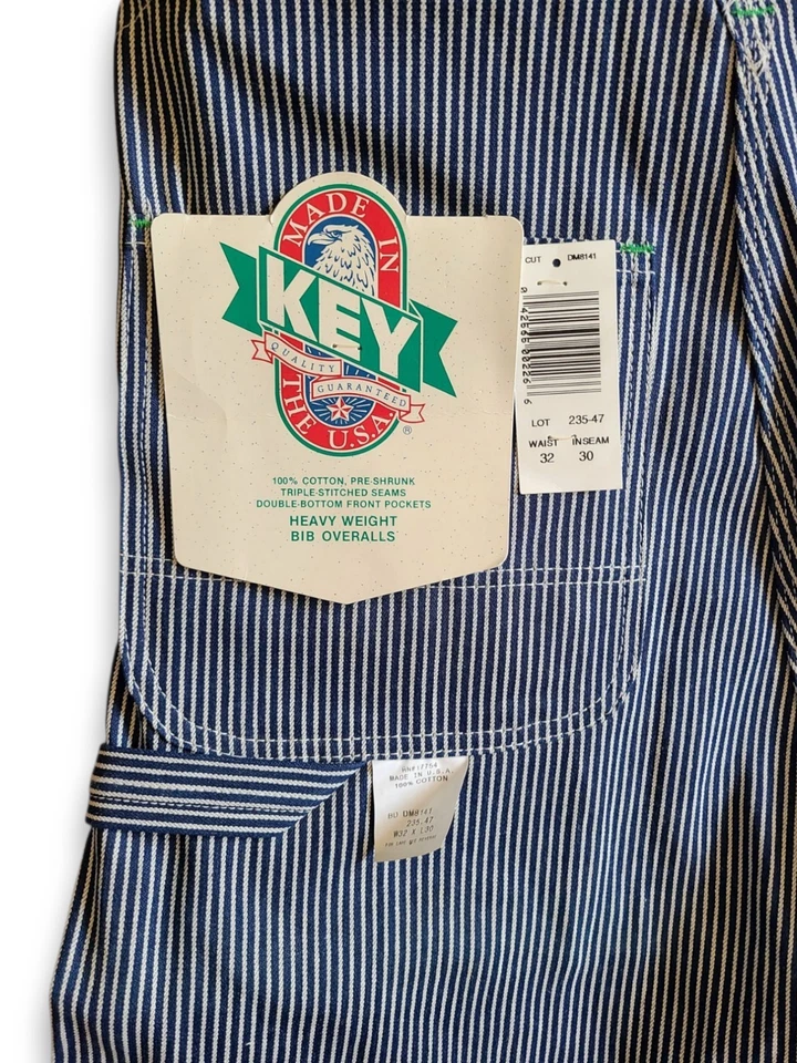 NEW w/ Tags Vintage KEY Imperial Bib Overalls Denim Railroad Stripe 32 x 30 USA - Image 2 of 4