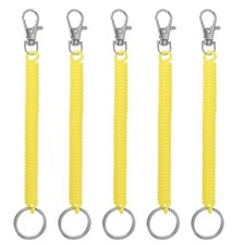 5pcs Retractable Coil Spring Keychain with Lobster Clasp Keyring 17cm Yellow
