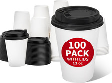 100 Pack 12 Oz Disposable Paper Coffee Cups with Lids, Paper Cups with Lids 12 O