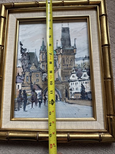 Original Painting Charles Bridge Tower Prague Gold Framed Wall Art - Picture 17 of 17