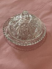 VTG EAP Sawtooth Butter Dish W/Lid Clear Glass Estate Find