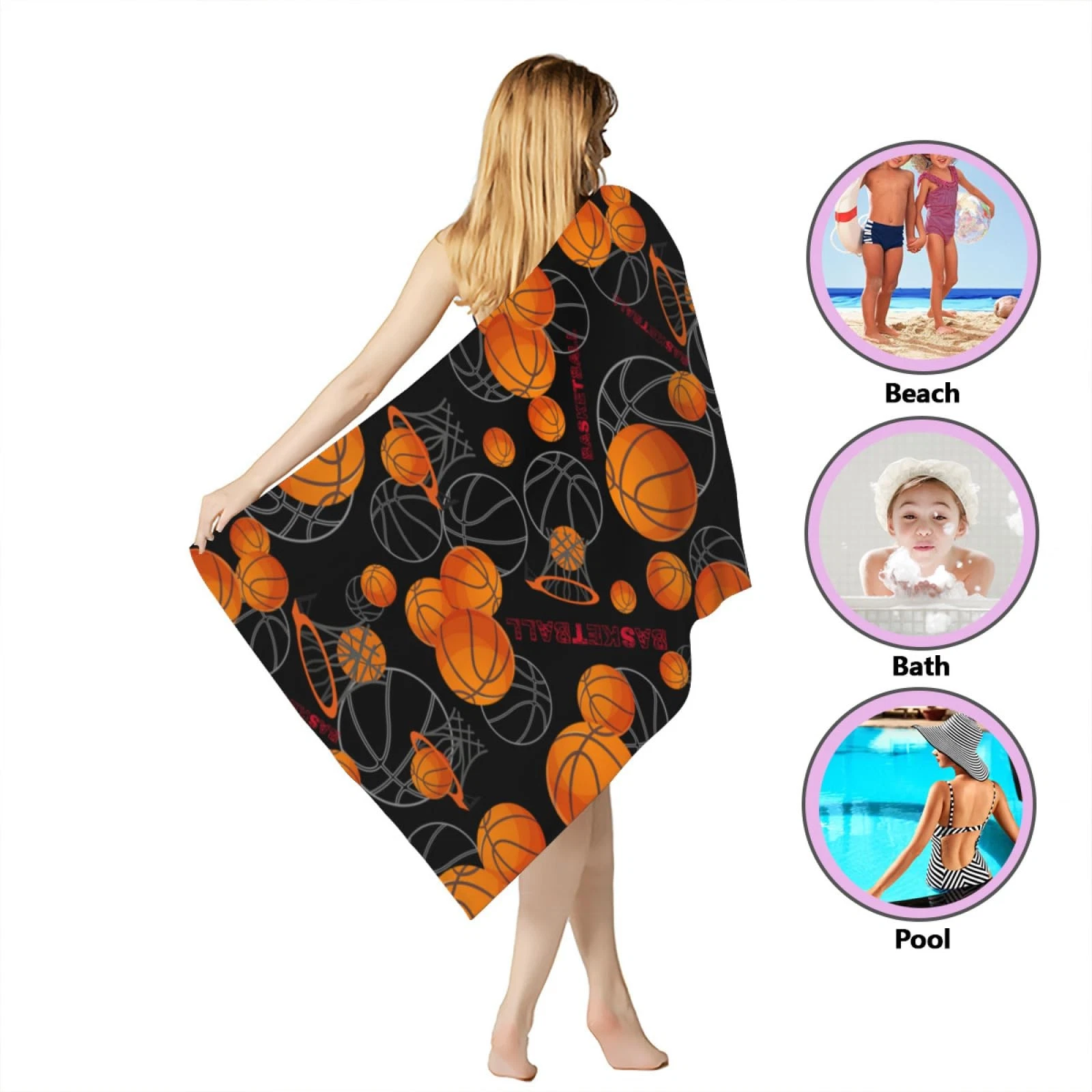 Basketball Beach Towel Oversized Microfiber Quick Dry Bath Towels Gift Thick ...