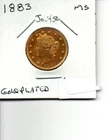 1883 Liberty Head Nickel  U. S. coin without cents gold plated
