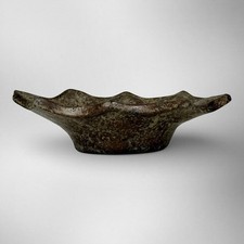 Signed Studio Pottery Art Bowl Scalloped Rim Speckled Glaze Handmade Ceramic 10"