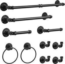 Industrial Bathroom Hardware Set 10 Pieces Bath Towel Bar Set Includes Round