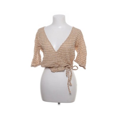 Primark, Wickeltop, Größe: 40, Beige/Weiß, Baumwolle/Elasthan, Hahnentritt #9nA