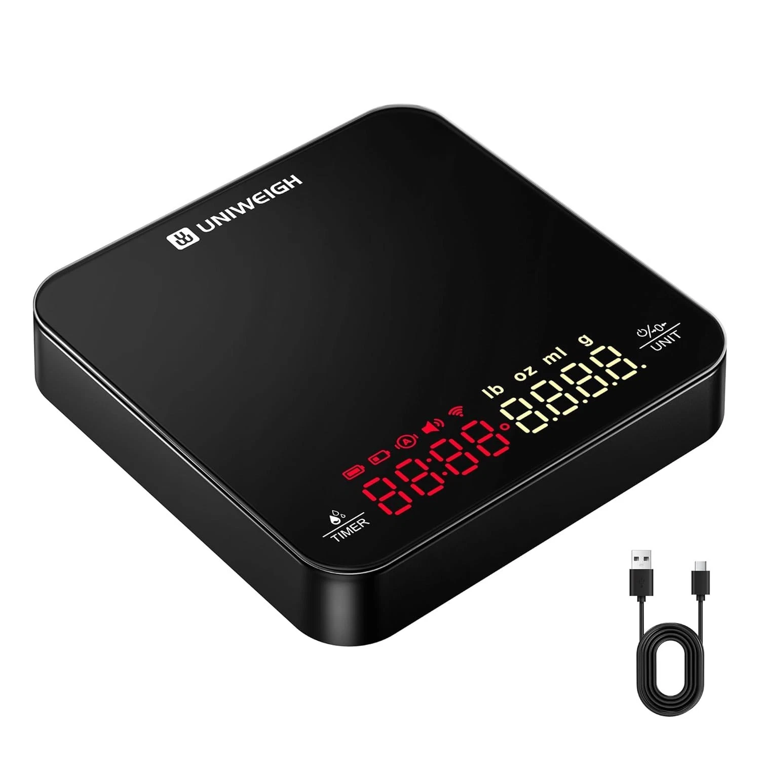 Mini Digital Coffee Scale with Timer 2kg/0.1g Precision Rechargeable Espresso