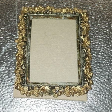 Vintage brass mini picture frame gold gilt floral baroque ornate mementos vtg