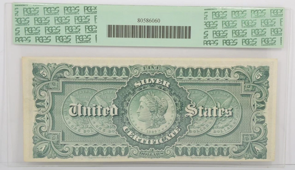 1886 $5 Silver Certificate Morgan Silver Dollar Back FR-262 PCGS XF 45 - Image 2 of 2