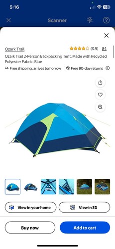 Ozark Trail 2-Person Hiker Tent Blue/Green, - Picture 3 of 3