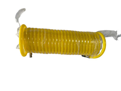 Coiled Air Hose Spiral Retractable Yellow PVC Air Line with Metal Fittings New