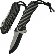 Spring-Assist Folding Pocket Knife 3.75in Blade Aluminum Handle Lanyard