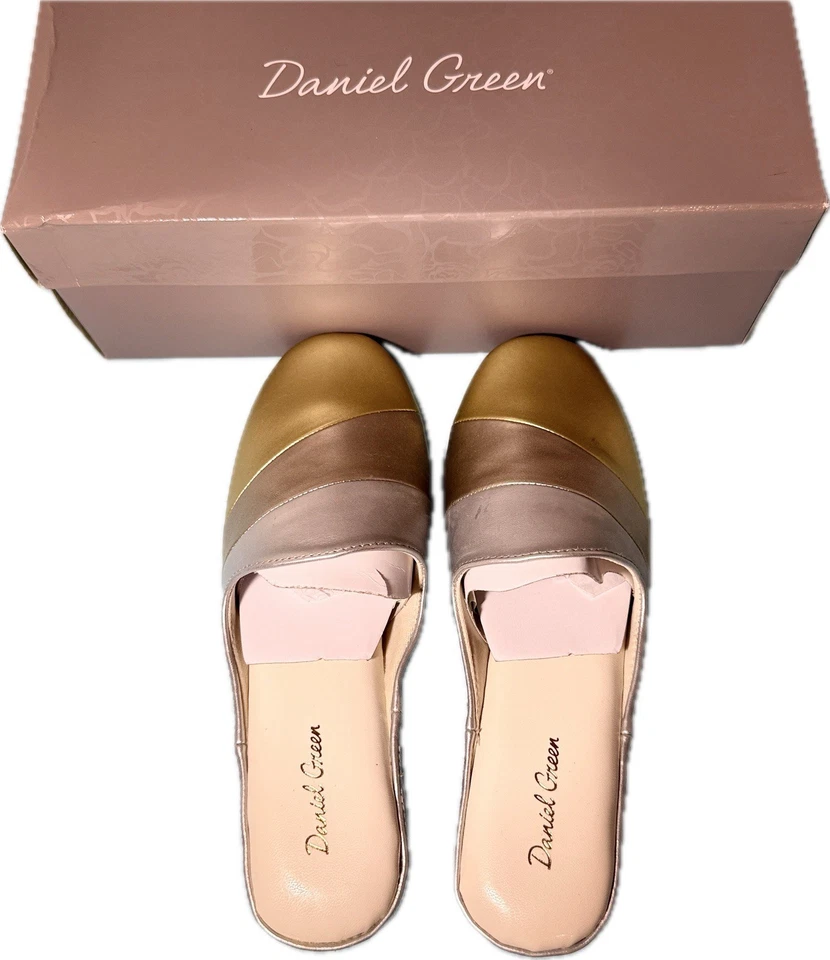 Zapatillas Daniel Green Denise Glamour Slip On Cuña Tacón Abierto Dorado Plata Talla 8 Foto 3 de 4