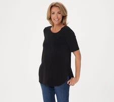 Susan Graver Women's Top Sz M Essentials Liquid Knit Tunic Black A352184
